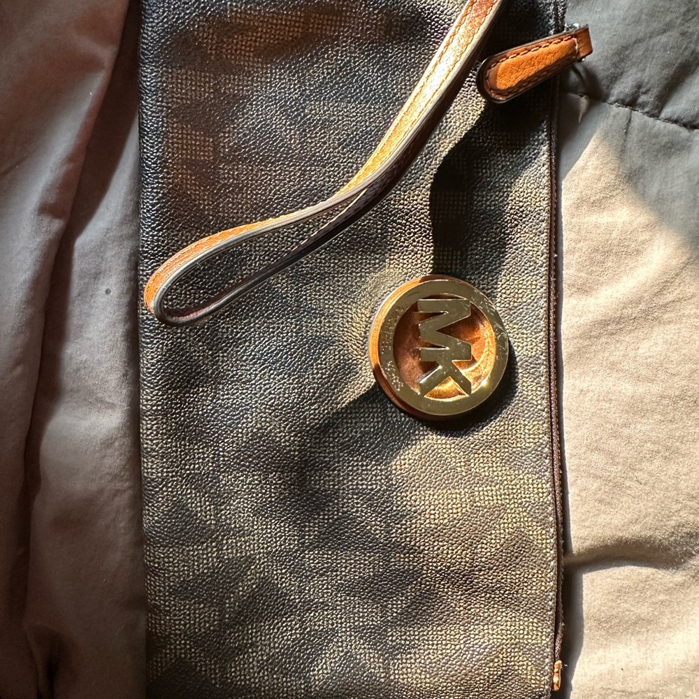 Michael Kors Brown and Gold Wristlet
